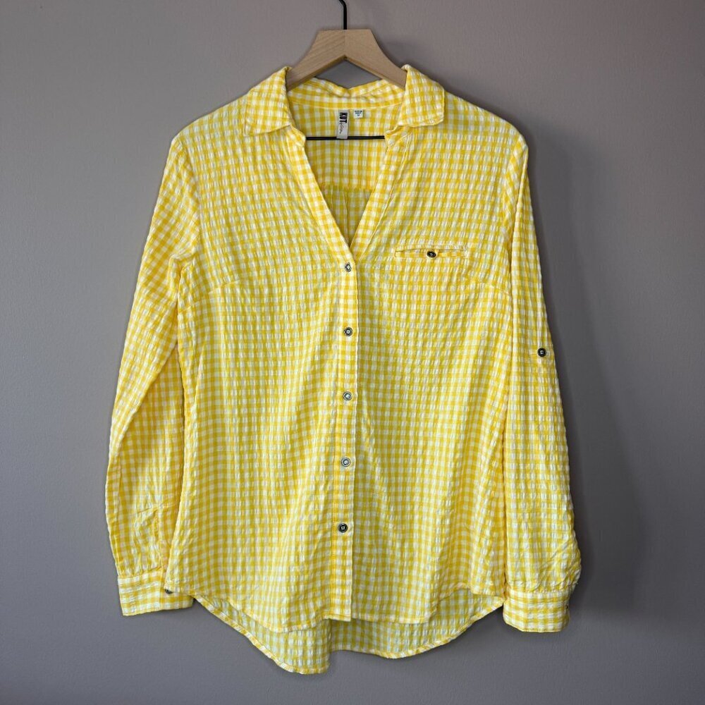 Women's M Kut From The Kloth Feena Button Down Yellow Gingham - Picture 2 of 7